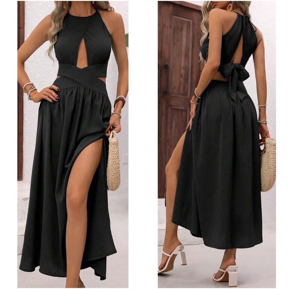 Luxe Cut out Tie Back Split Thigh Party Occasion Dress - Picture 7 of 10